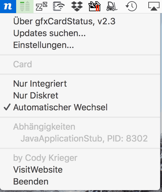 gfxCardStatus ermöglicht das Wechseln der Grafikmodis